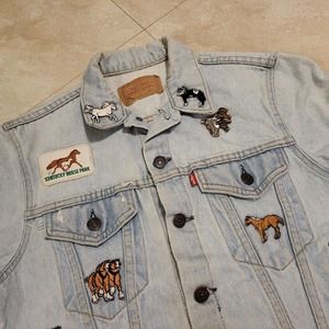 VTG‎ 90s Levi's Womens S Small Handmade Embroidered Denim Jean Jacket